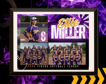 Softball Athlete Spotlight Template Canva Memory Mate Team Recognition Poster Sports Photo Collage Player Keepsake