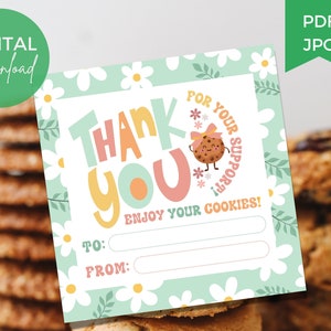 Girl Scout Cookie Dankes-Karte 2024 2025, druckbare LBB ABC Lieferung Cookie Verkaufsanhänger