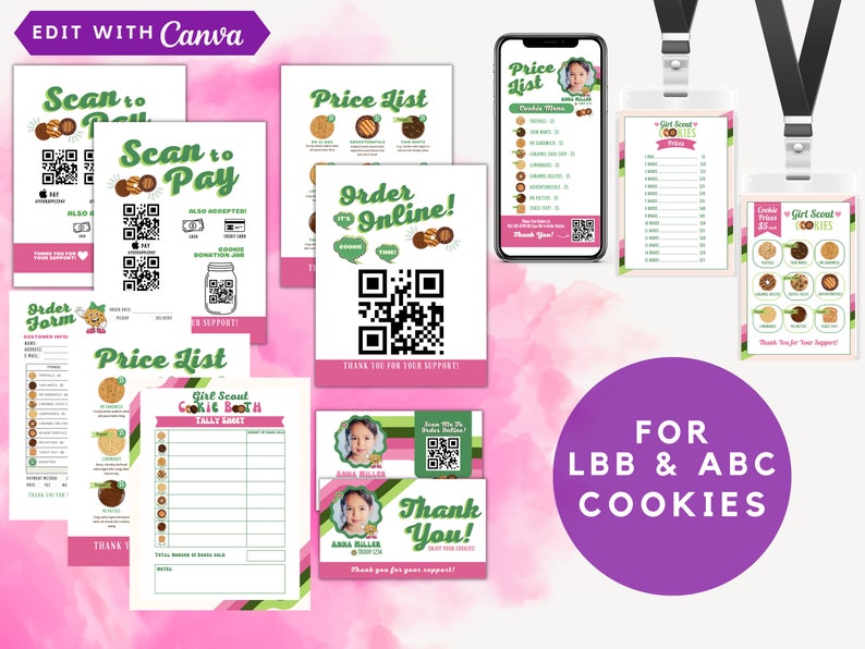 2024 LBB and ABC Girl Scout Cookie Signs and Forms, Editable and Printable Cookie Booth Sales Flyers, Lanyard Cookie Math Price Menu image 2