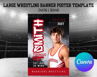 Wrestling Senior Banner Template | Large Poster 24x36 36x48 Editable Canva Sign