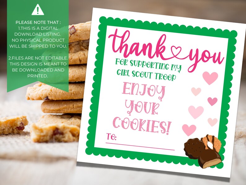 Girl Scout Cookie Thank You Note 2023 Printable Lbb Abc Tag Etsy