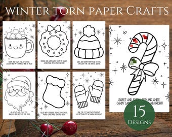 Christmas Torn Paper Craft Bundle, Holiday DIY Art, Winter Preschool Activity