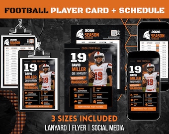 Editable Football Lanyard Card Template: Player Card and Schedule, 3 Sizes Included (Digital Download)
