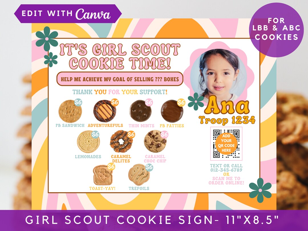 Editable Girl Scout Cookie Sign 2024, LBB ABC Cookie Menu Price List Flyer Booth Sign, Printable