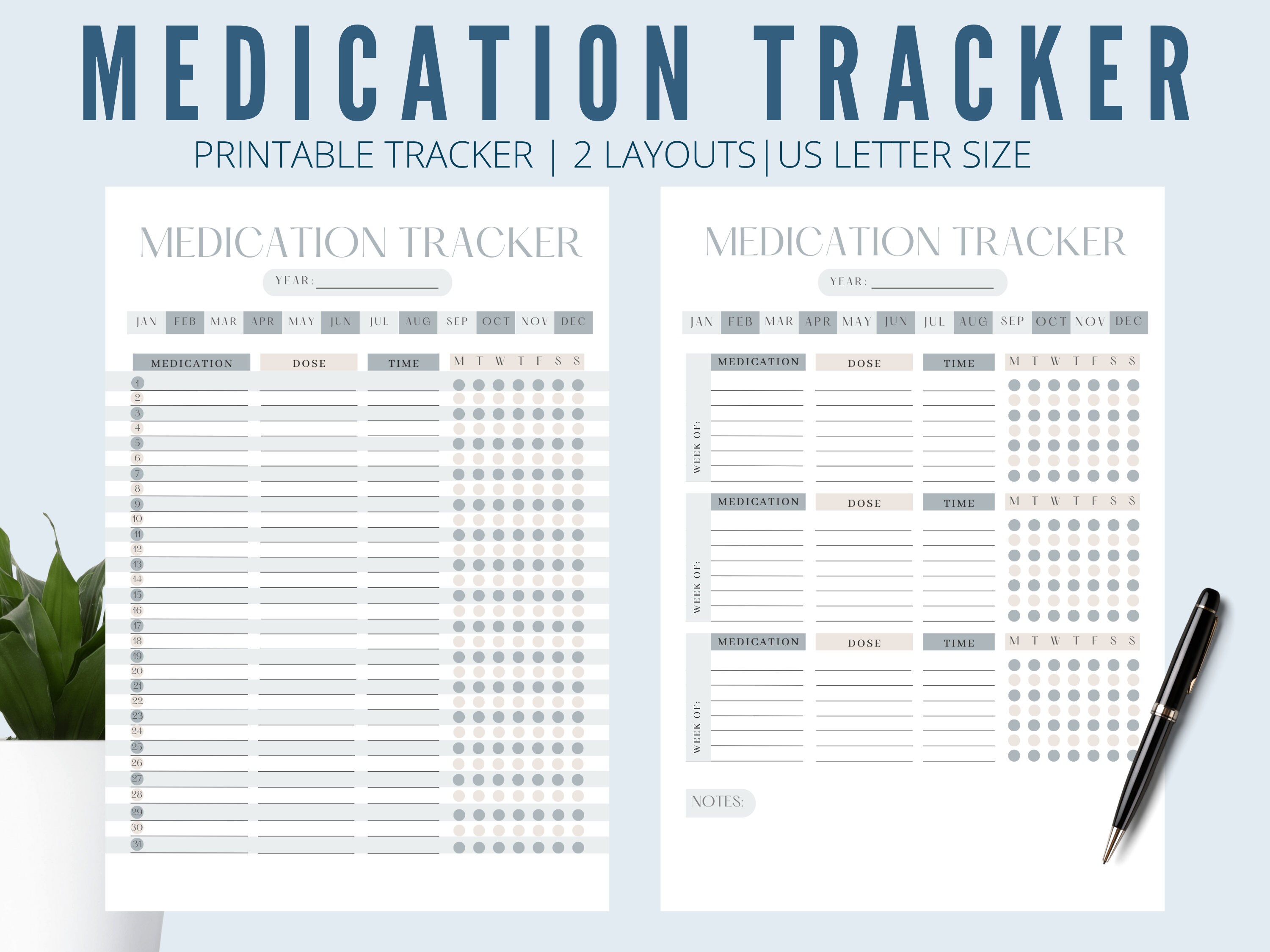 Minimalist Printable Medicine Tracker Daily Weekly Medication - Etsy