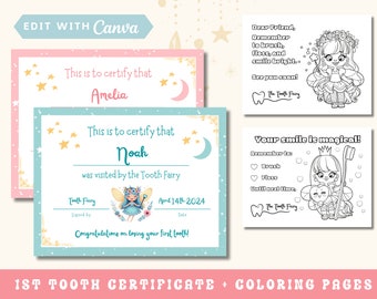 Tooth Fairy 1st Tooth Certificate, Coloring Pages Tooth Fairy Gift Notes