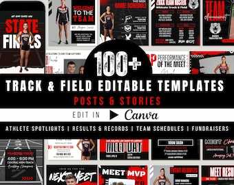 Track & Field Social Media Templates Canva | Coach Team Graphics Bundle | Athlete Spotlight Meet Results Fundraiser Sports Posts