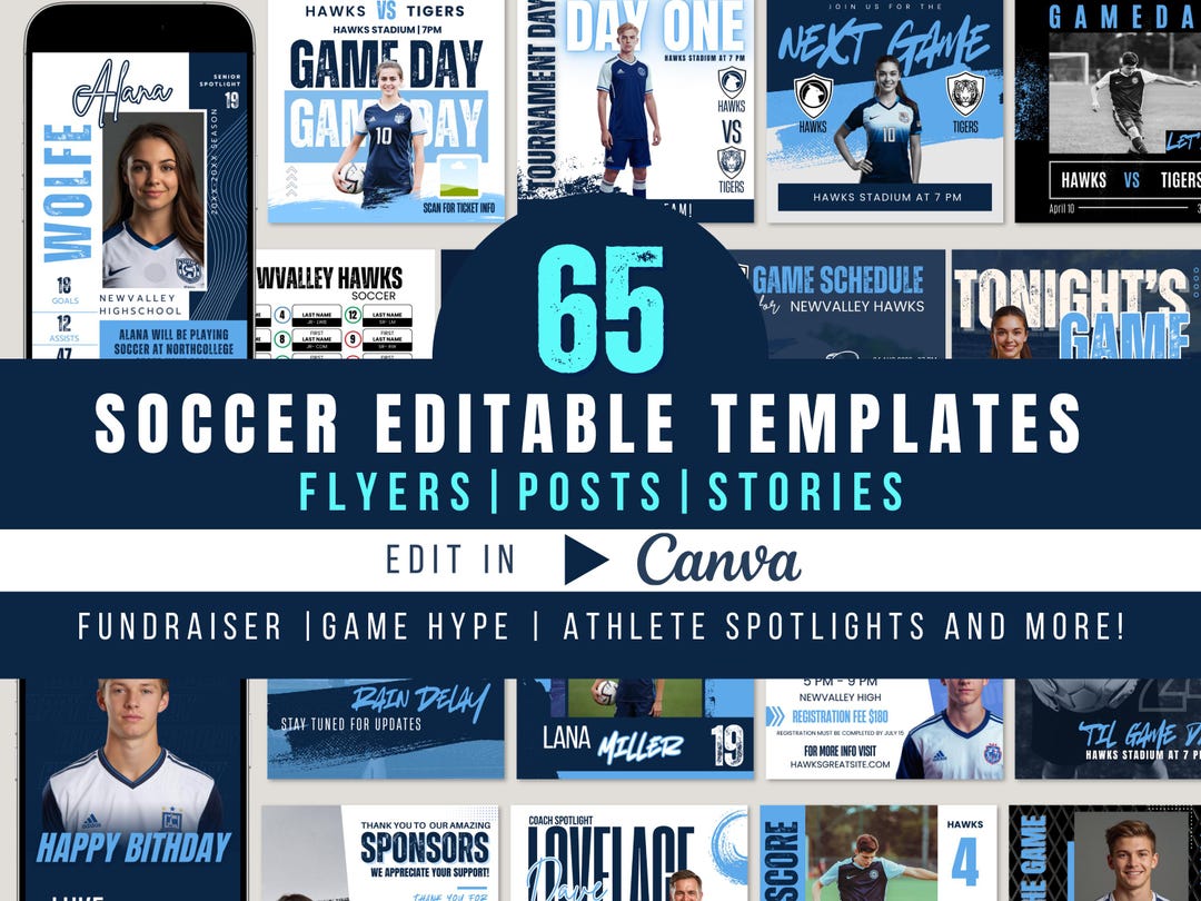 Soccer Social Media Templates Canva Sports Marketing Kit Game Day ...