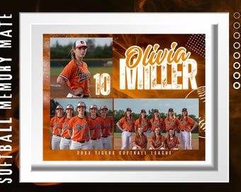 Modèle de nuit pour seniors de softball, affiche photo de l'équipe Memory Mate sur toile, vedette des athlètes, photographie de sport imprimable
