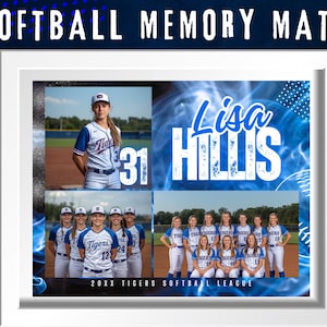 Softball Team Fotovorlage Canva, 8x10 Blau Weiß Memory Mate, Spieleranerkennung Collage druckbar, Sport Andenken Geschenk