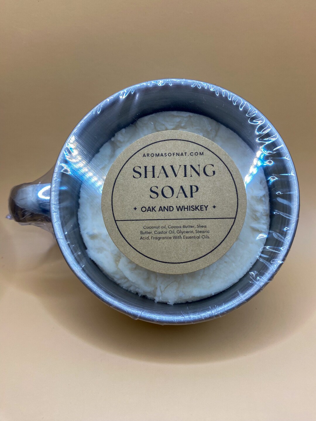 Natural SHAVING SOAP in Stainless Steel CUP Old Fashion Shaving Bowl