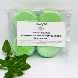 Shower STEAMERS | MENTHOL Crystal | Shower BOMBS Natural Scented Sinuses Essential Oil Easy Breath Bulk Steamer Set Pack Of 4