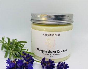 Crème de MAGNÉSIUM | HYDRATANT BIOLOGIQUE | Baume Naturel 6 oz | Lotion au magnésium | crème à l'arnica | Crème aux herbes | Crème aux huiles essentielles | Lavande