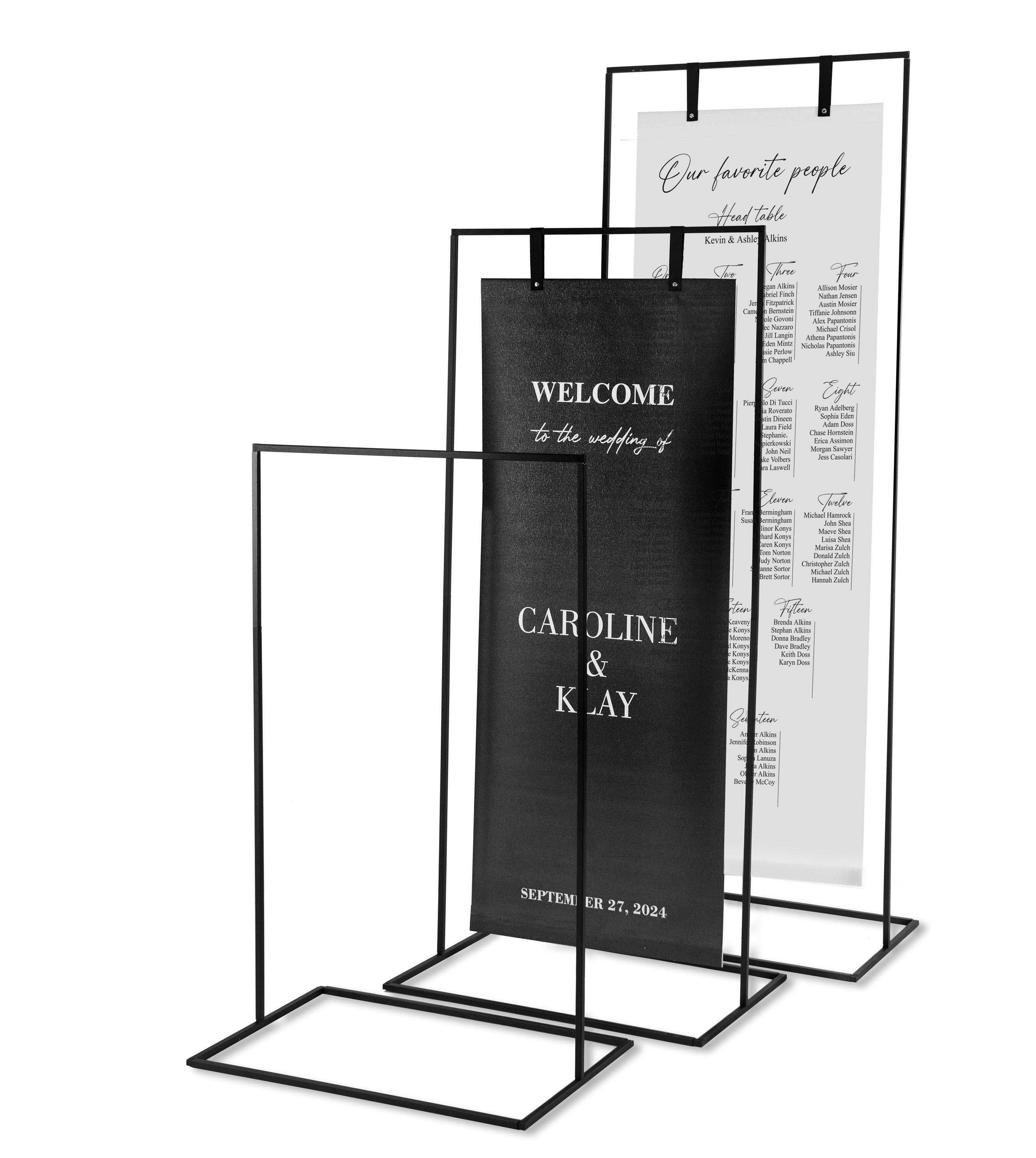 Suporte para placa de boas-vindas de casamento em preto e branco, sinalização colorida para eventos em cavalete de metal, suporte para mapa de assentos, placa de boas-vindas grande, placa de decoração personalizada