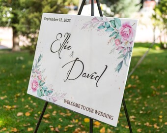 Foam Board Wedding Sign with Stand, Custom Wedding Sign Modern, Foam Board Print Welcome Sign, Wedding Signage, White Wedding Welcome Sign