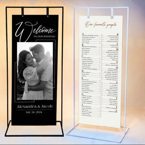 Hochzeit Willkommensschild mit Bild, Farbdruck Hochzeitsfotoschild und Metallstaffelei Ereignisbeschilderung, Partydekoration, Sitzplanständer,