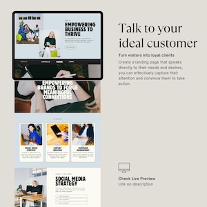 Canva-webbmall för sociala mediebyråer, landningssida för sociala medieansvariga, portfoliomall för marknadsföringsbyråer, webbplats med en sida bild 5