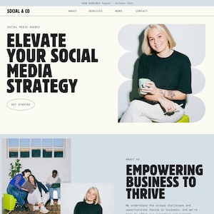 Canva Website Template for Social Media Agency, Social Media Manager Landing Page, Marketing Agency Portfolio Template, Web Site One Page