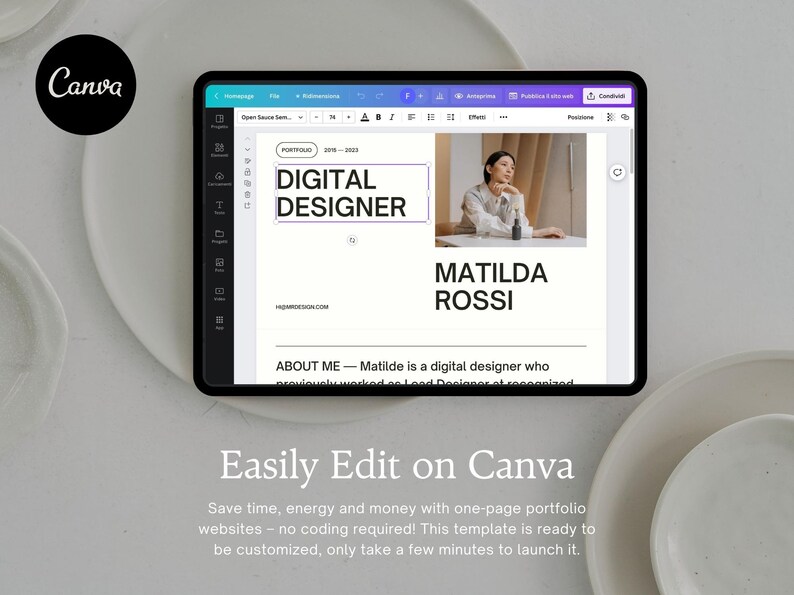 Szablon witryny internetowej portfolio dla projektantów i freelancerów, minimalistyczne portfolio projektowe, kreatywne portfolio projektowe, witryna internetowa Canva zdjęcie 6