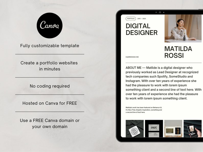 Szablon witryny internetowej portfolio dla projektantów i freelancerów, minimalistyczne portfolio projektowe, kreatywne portfolio projektowe, witryna internetowa Canva zdjęcie 8