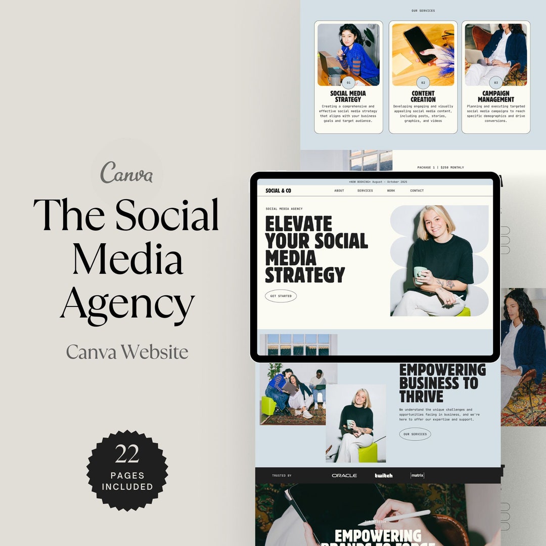 Canva Website Template for Social Media Agency, Social Media Manager ...