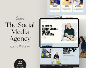 Canva-webbmall för sociala mediebyråer, landningssida för sociala medieansvariga, portfoliomall för marknadsföringsbyråer, webbplats med en sida