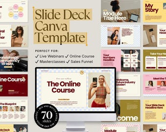 Canva Presentation Template | Webinar Slide Deck, Course Creator, Masterclass Slides, Business Coach, Pitch Deck, Workshops, Aesthetic Retro