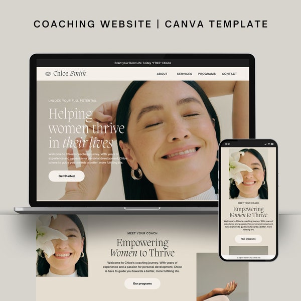 Canva Sales Page for Coach | Website Template Design | Coaching Course Sales Funnels Landing Page Coaches Marketing Website Theme | Beige