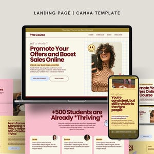 Sjabloon verkooppagina Canva | Sjabloon voor retro-websitebestemmingspagina | Cursusmaker, verkooptrechters, coaches, marketing, lancering online cursus