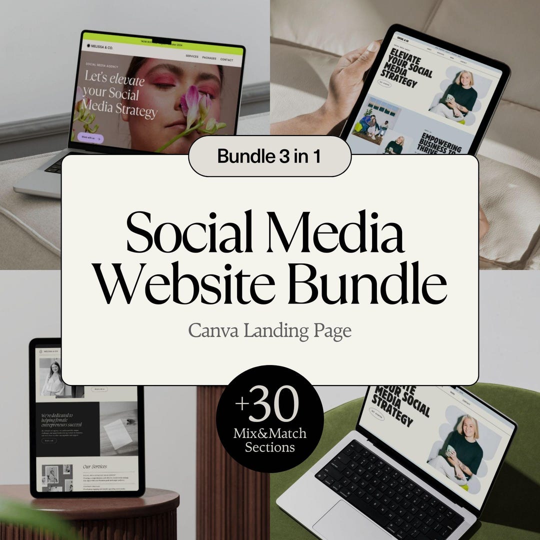 Canva Website Template Bundle: Social Media Agency Landing Page (3in1 ...