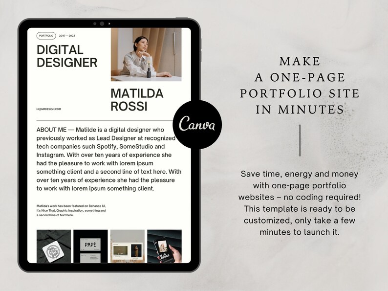 Szablon witryny internetowej portfolio dla projektantów i freelancerów, minimalistyczne portfolio projektowe, kreatywne portfolio projektowe, witryna internetowa Canva zdjęcie 5