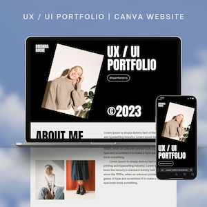 Modelo de site Canva para freelancers e designers, portfólio minimalista de UX/UI, modelo para designer de produto, portfólio de design criativo