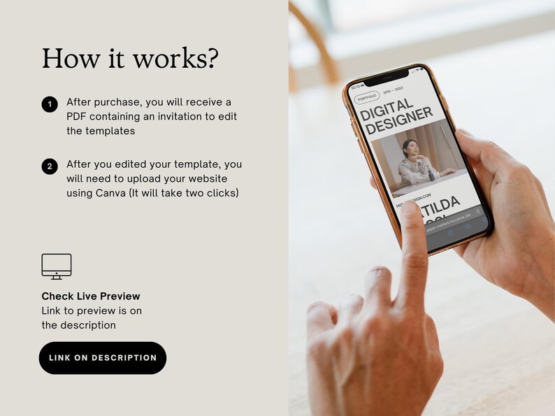 Szablon witryny internetowej portfolio dla projektantów i freelancerów, minimalistyczne portfolio projektowe, kreatywne portfolio projektowe, witryna internetowa Canva zdjęcie 7