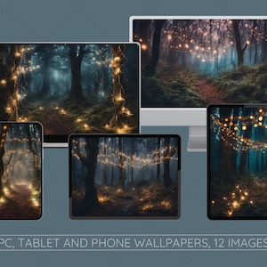 Mystic Forest with Lights wallpaper bundle, 6 phone wallpapers, 6 desktop/tablet wallpapers