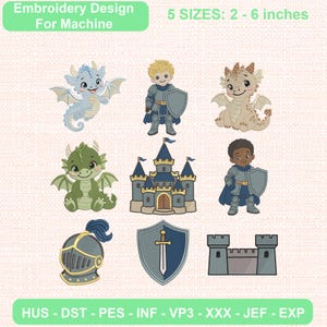 Riddare Drake Broderi Design Set Slott Sköld Svärd Hjälm Medeltida Fantasy Patch