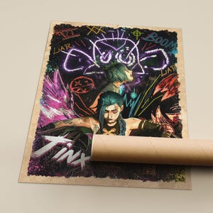 Póster de Jinx Arcano, Lámina de Jinx, Polvo Arcano, Jinx de LoL, Póster de Netflix, Regalo para fans de Arcane, Arte mural de videojuegos, Decoración de pared para sala de juegos