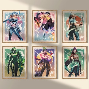 Valorant Kunstdruck-Set – Neon, Clove, Jett, Viper, Killjoy, Sage | Poster im Anime Stil | Valorant Wandkunst für Spielzimmer Dekor