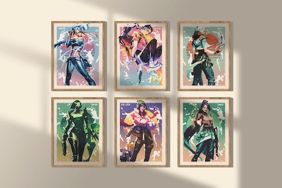 Valorant Art Print Poster Set: Neon, Clove, Jett, Viper, Killjoy, Sage
