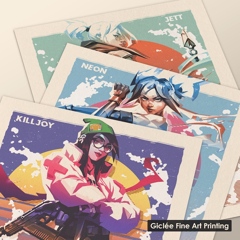 Valorant Art Print Poster Set: Neon, Clove, Jett, Viper, Killjoy, Sage image 2