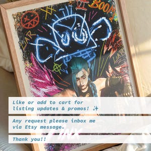 May include: Framed art print featuring a character with blue hair and a dark expression, set against a backdrop of graffiti-style art with the word "LIAR" visible. The artwork has a vibrant color palette with neon accents.