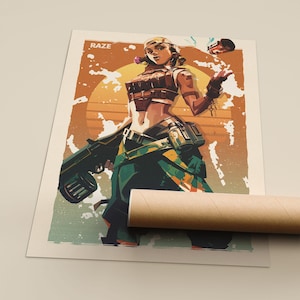 Raze Valorant Poster, Valorant Raze Art Print, Valorant Wall Art, Gift For Valorant Gamer, Gaming Poster, Game Room Wall Decor