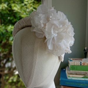 Recycled silk headband with vintage corsage