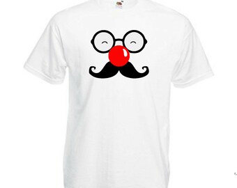 Kids Adults Men Red Nose Day 2023 Funny Mustache with Glasses T-Shirt Top Gift