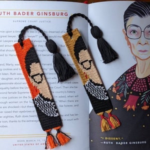 Handmade Ruth Bader Ginsburg (RBG) Bookmark - Hand-Knotted & Woven with Embroidery Floss, Custom, Made-to-Order