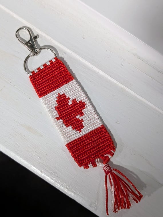 Canadian Flag, OH CANADA, Hand-Knotted, Hand-Woven Keychain (Made to Order)