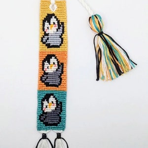 Bookmark: Adorable Penguins, Kawaii Hand-Knotted, Hand-Woven (Made to Order)