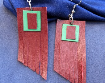 Leather Earrings, boho leather earrings, suede, genuine leather fringe earrings, jewelry, handmade jewelry, gift for her, Bohemian Style