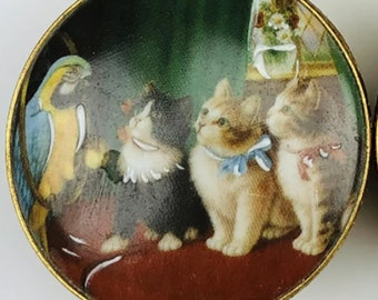 Silver Tabby Kitty Cat on Cushion under Hat Trinket Box Porcelain Hinged Box