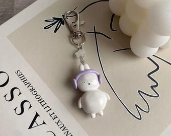 Miffy Lover Gifts Keyring || Chritsmas Gifts || Bag Charm Decor Handmade Phone Charm Accessories Ear Muffs and Bow