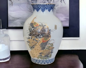 Vintage Japanese Porcelain Vase Floral Gold Peacock